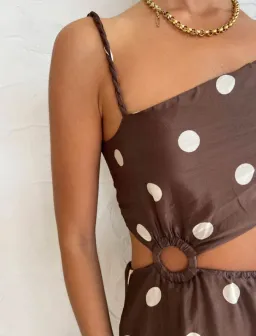 SIR Vivi Asymmetrical Cut Out Maxi Dress In Marlon Polka Dot Size 0 for rent on The Volte - image 4