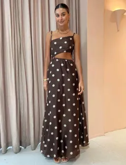 SIR Vivi Asymmetrical Cut Out Maxi Dress In Marlon Polka Dot Size 0 for rent on The Volte - image 5