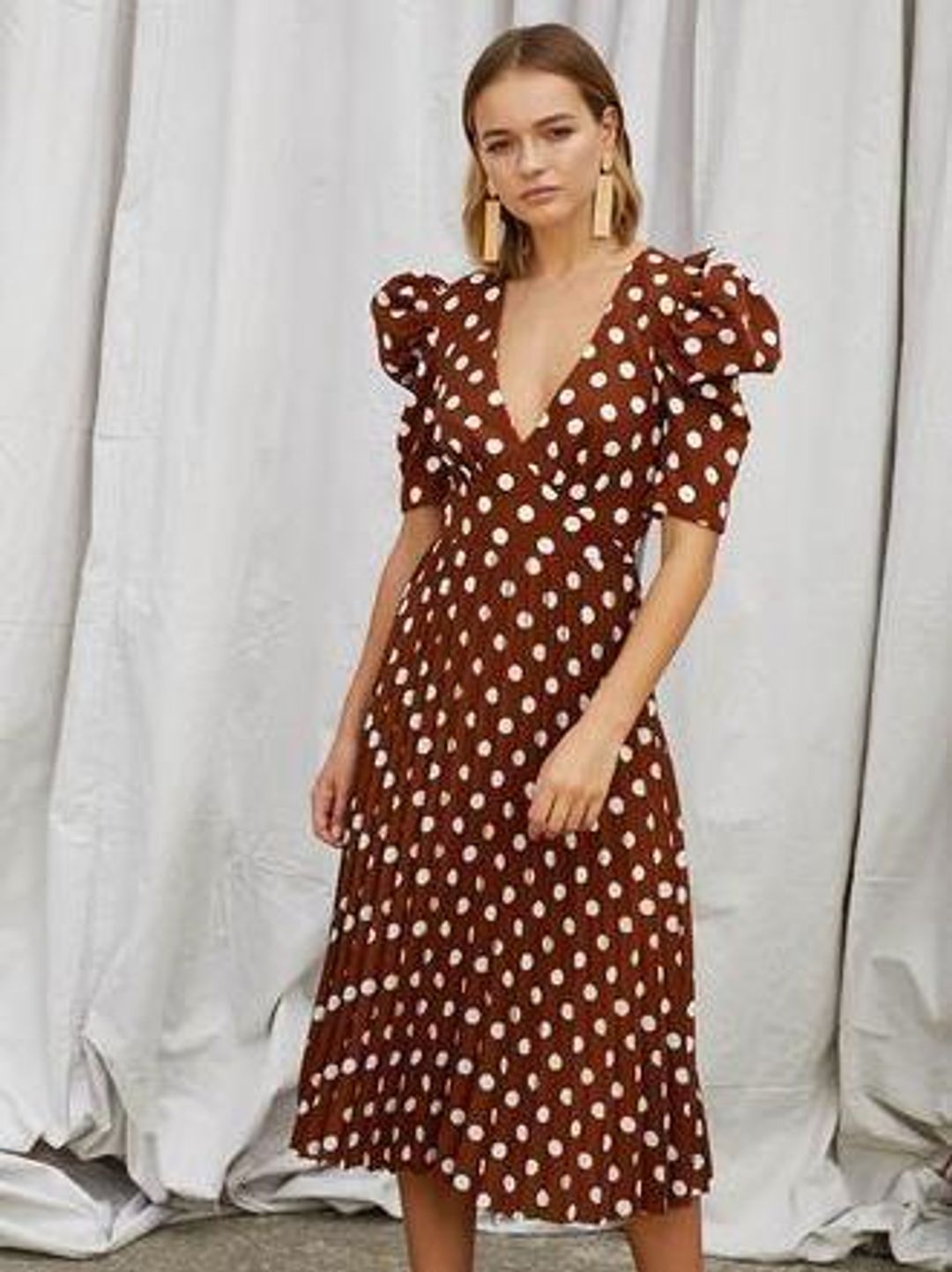 By Johnny Tessa Spot Tie-Back Pleated Midi Dress Size 10 for rent on The Volte - main image