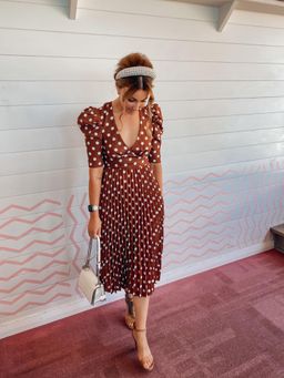 By Johnny Tessa Spot Tie-Back Pleated Midi Dress Size 10 for rent on The Volte - image 2