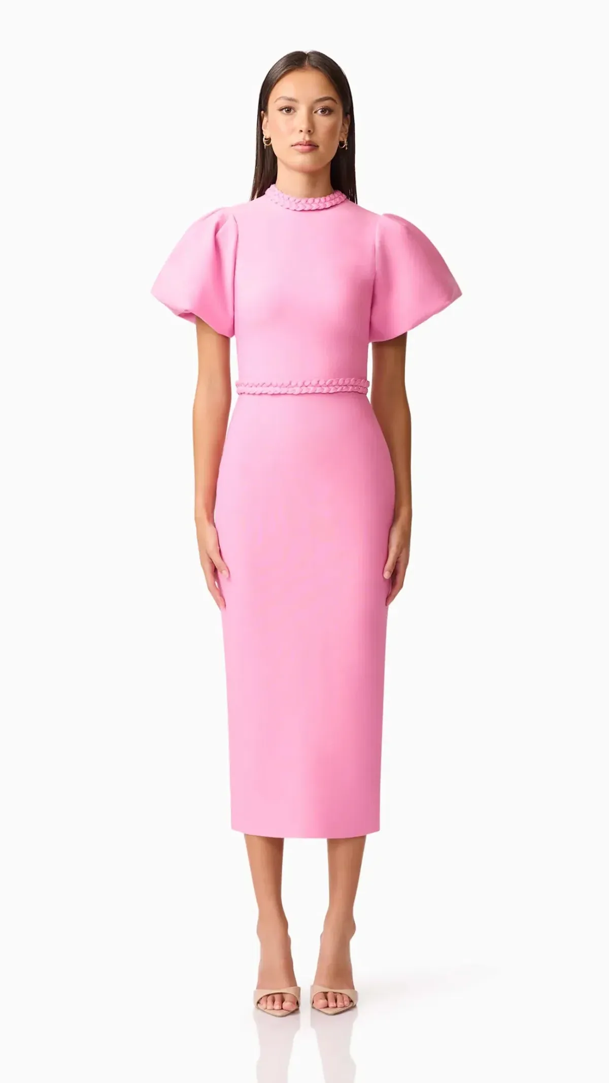 Elliatt Coarlene Puff Sleeve Midi Dress in Pink Size 12 for rent on The Volte - main image