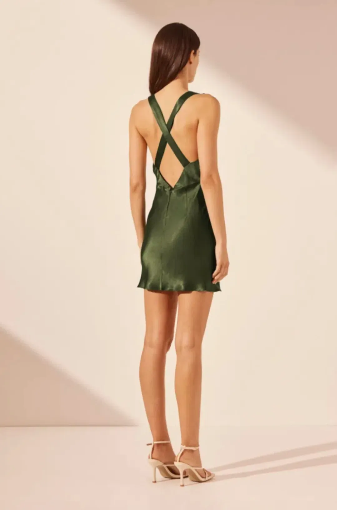 Shona Joy Camille Cross Back Mini Dress in Fern & Black size 8 for rent on The Volte - main image