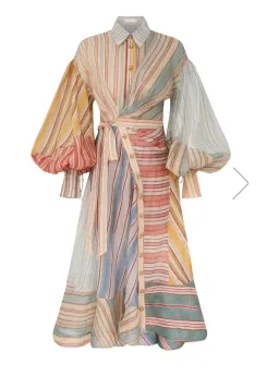 Zimmermann Rebellion Striped Linen-Silk Midi Wrap Shirt Dress, Size 0P/ AU 6 for rent on The Volte - image 4