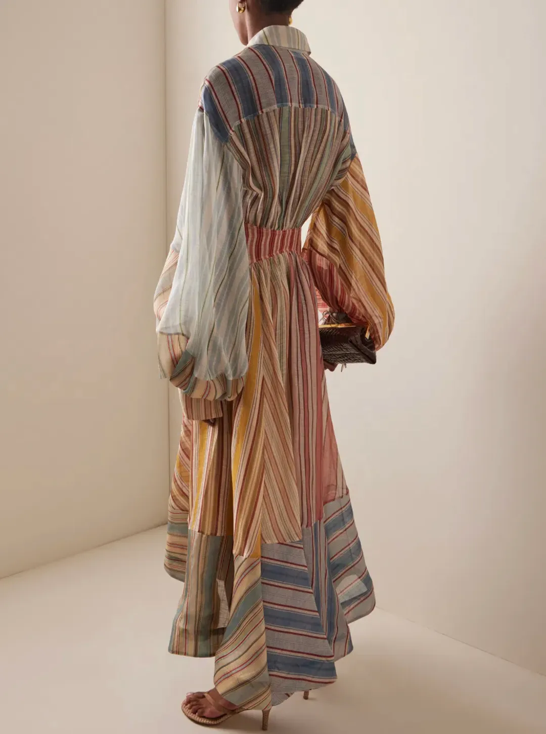 Zimmermann Rebellion Striped Linen-Silk Midi Wrap Shirt Dress, Size 0P/ AU 6 for rent on The Volte - main image