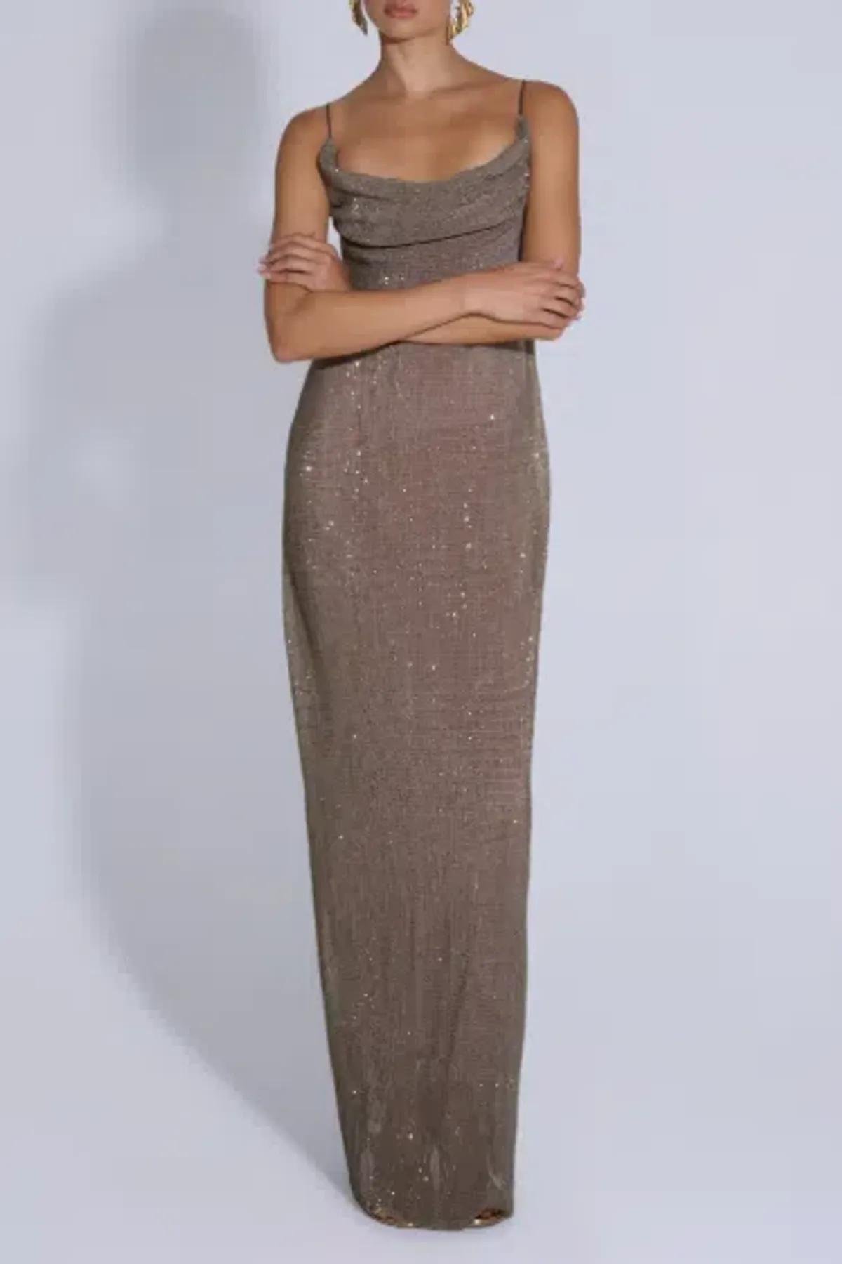 L'idee Cosmopolitan Smoke Sequin Maxi Dress - 10  for rent on The Volte - main image