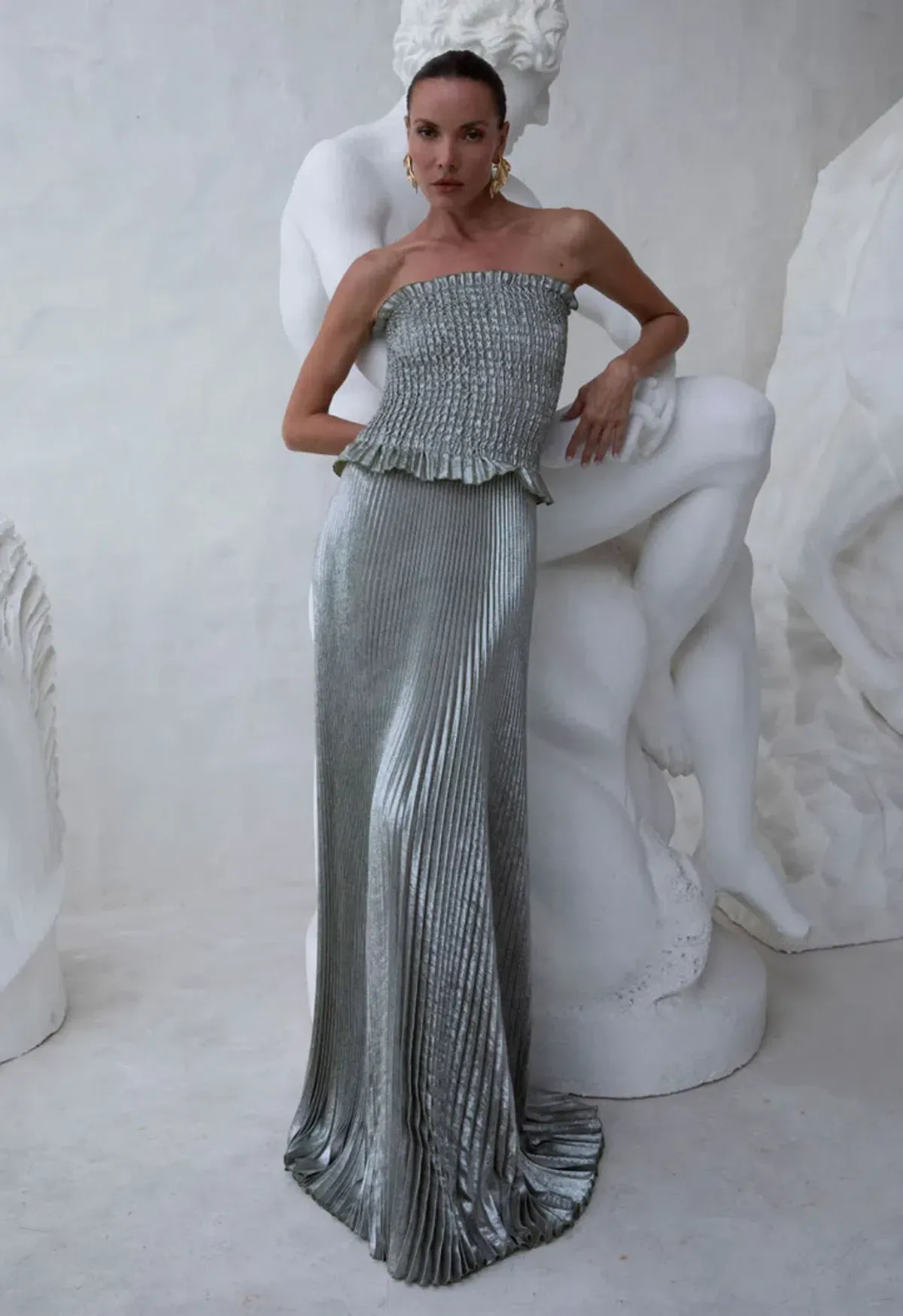 L’Idee Maya Gown in Sage Shimmer for rent on The Volte - main image
