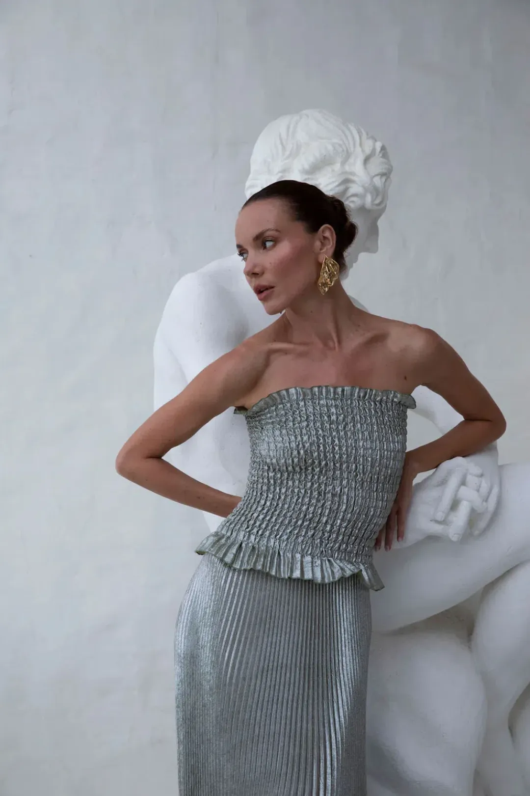 L’Idee Maya Gown in Sage Shimmer for rent on The Volte - main image