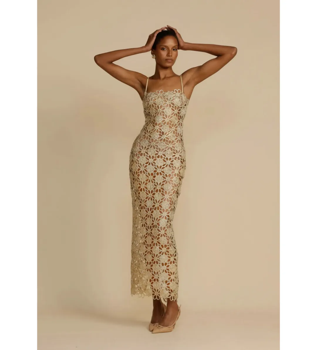 Arcina Ori Kendra Midi Dress Gold Size M/AU 10 for rent on The Volte - main image