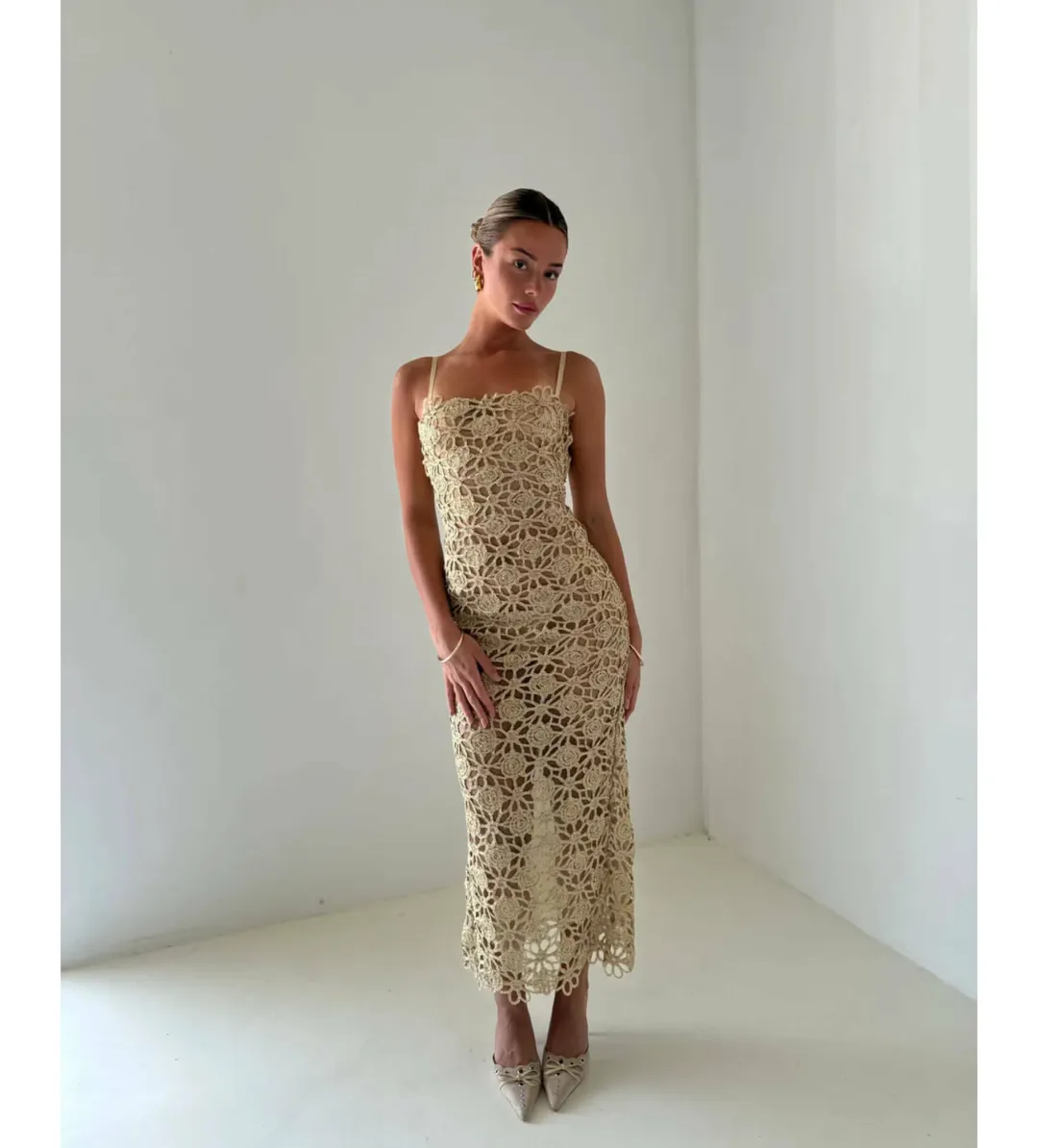 Arcina Ori Kendra Midi Dress Gold Size M/AU 10 for rent on The Volte - main image