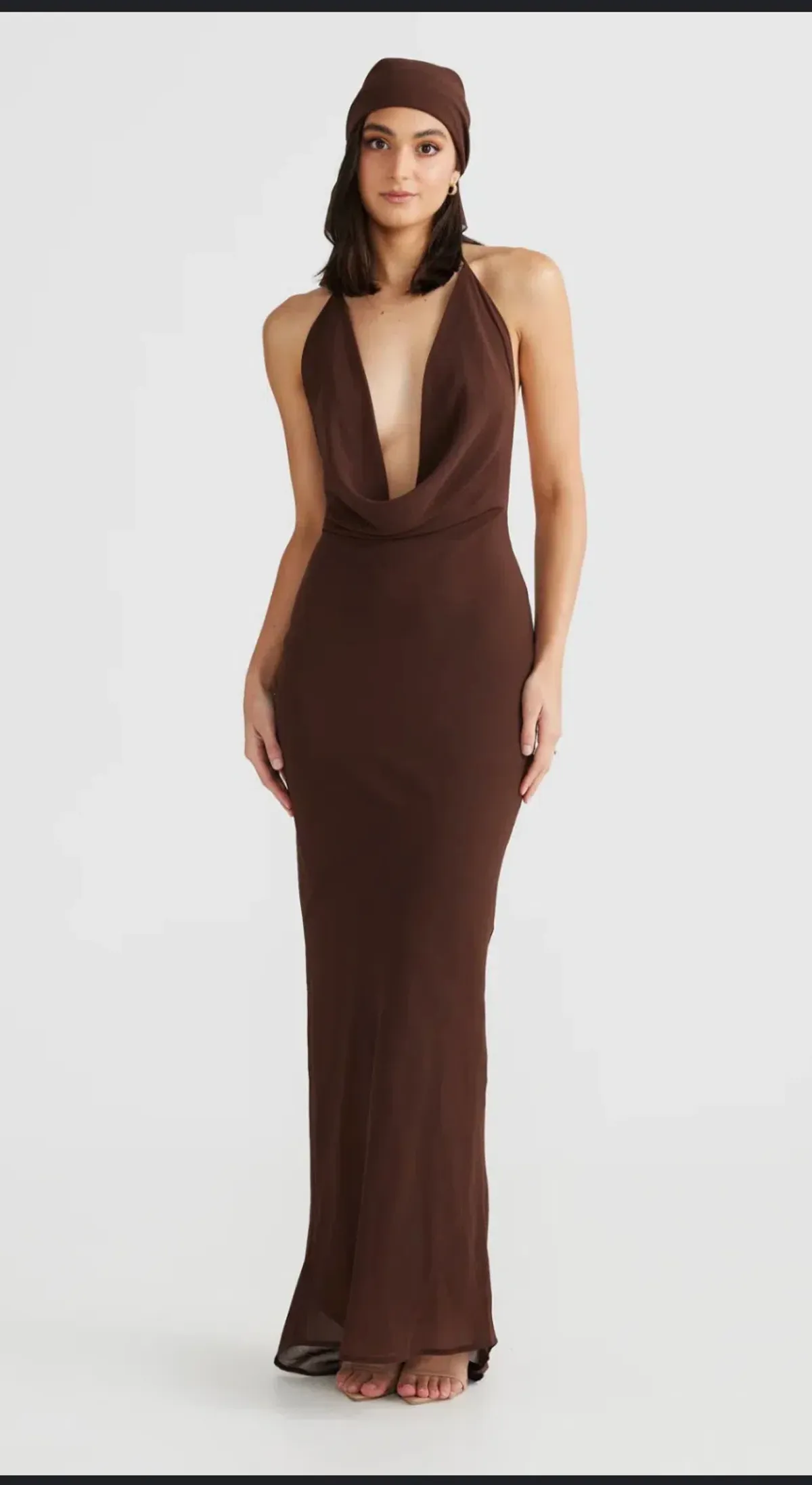 Melani the label Lopez gown chocolate size Large for rent on The Volte - main image
