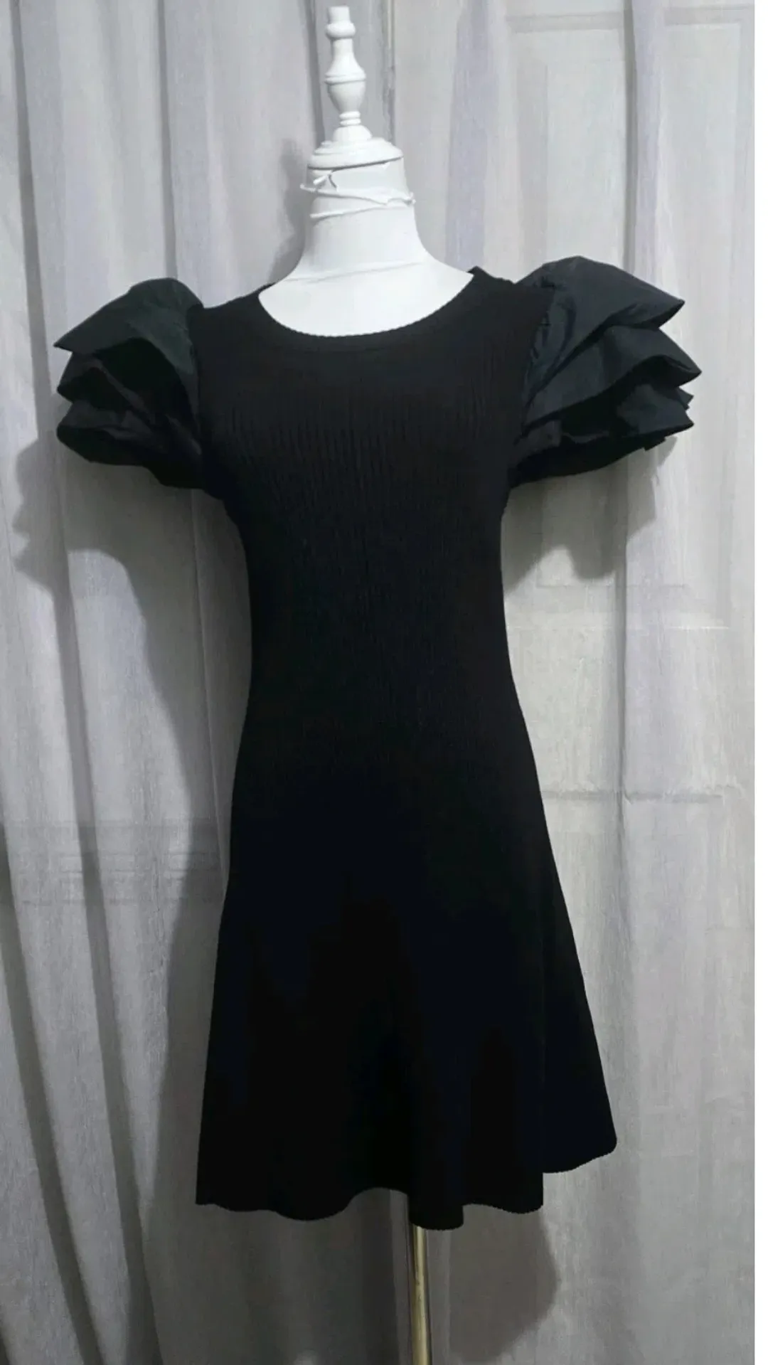 Aje Questa Puff Mini Dress Black s.M for rent on The Volte - main image