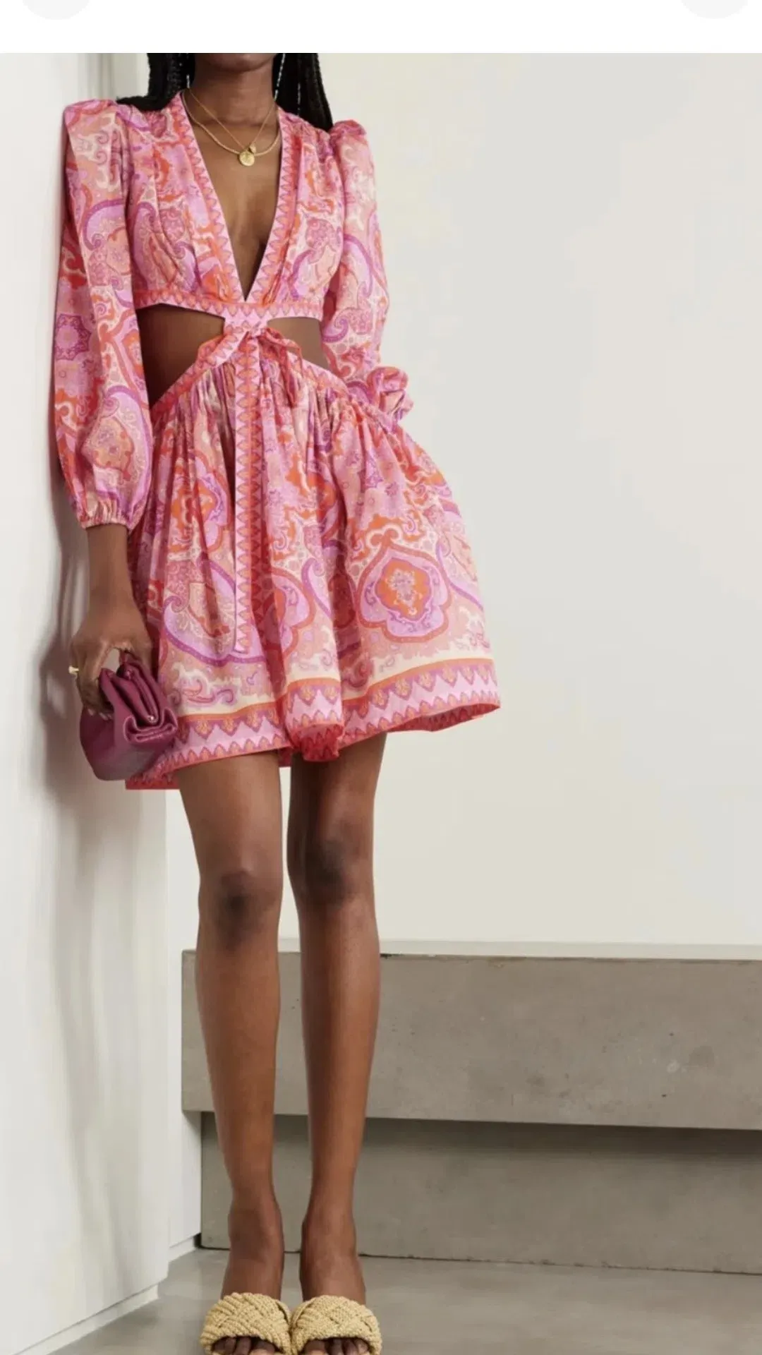Zimmermann Halcyon Tie Front Mini Dress Pink/Purple Paisley Size 0 / AU 8 for rent on The Volte - main image