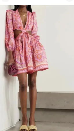 Zimmermann Halcyon Tie Front Mini Dress Pink/Purple Paisley Size 0 / AU 8 for rent on The Volte - image 1