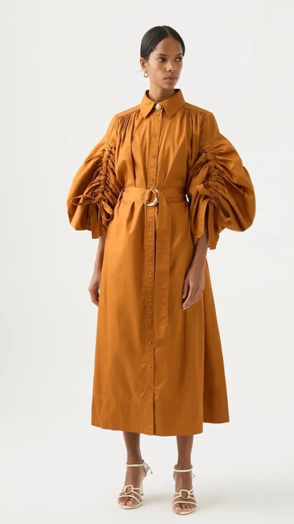 Aje Utopia Drawstring Midi Dress Chestnut Brown Size 10 / M for rent on The Volte - main image