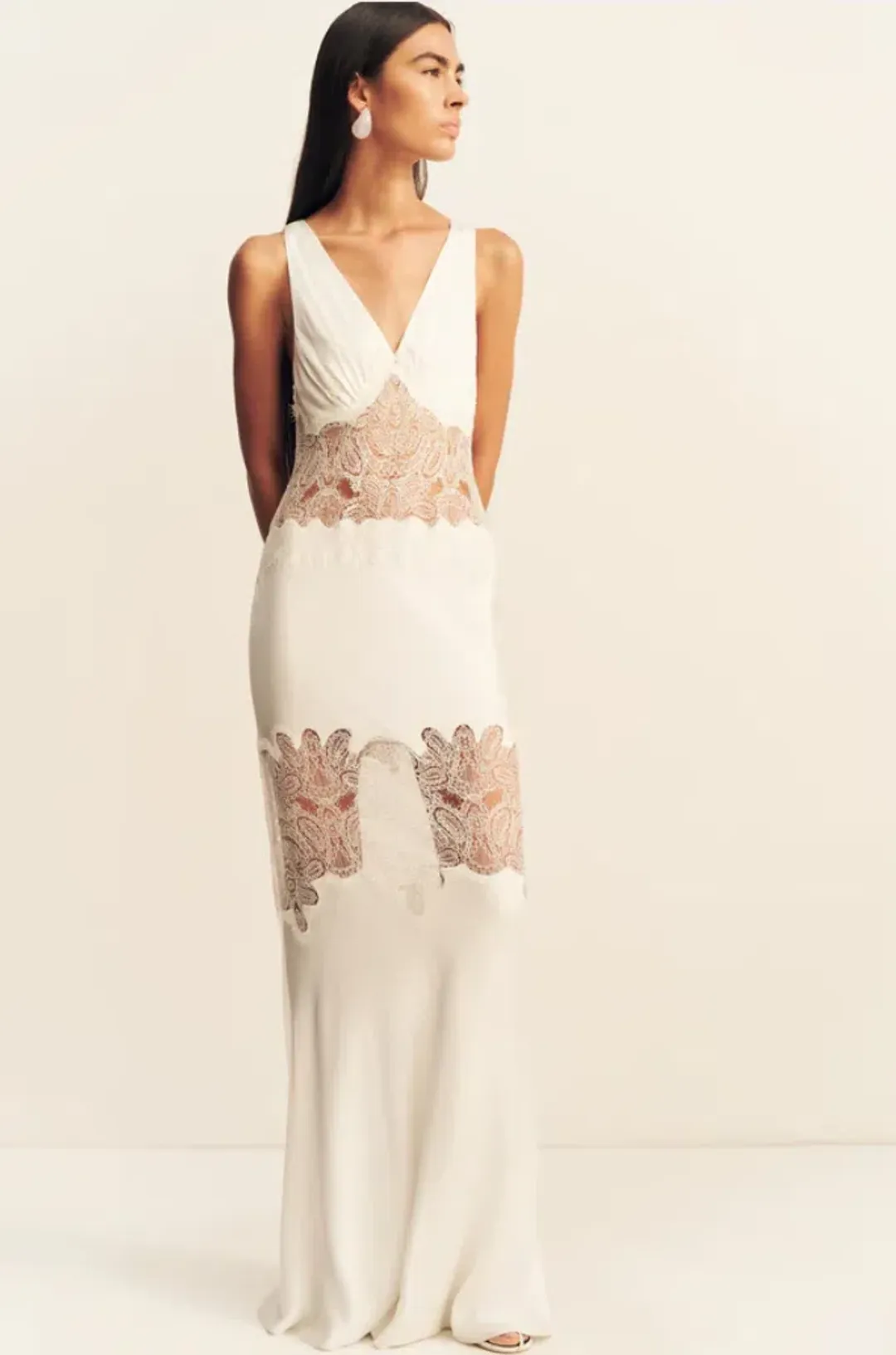 Shona Joy stratus plunged lace panelled maxi dress - ivory 8 for rent on The Volte - main image