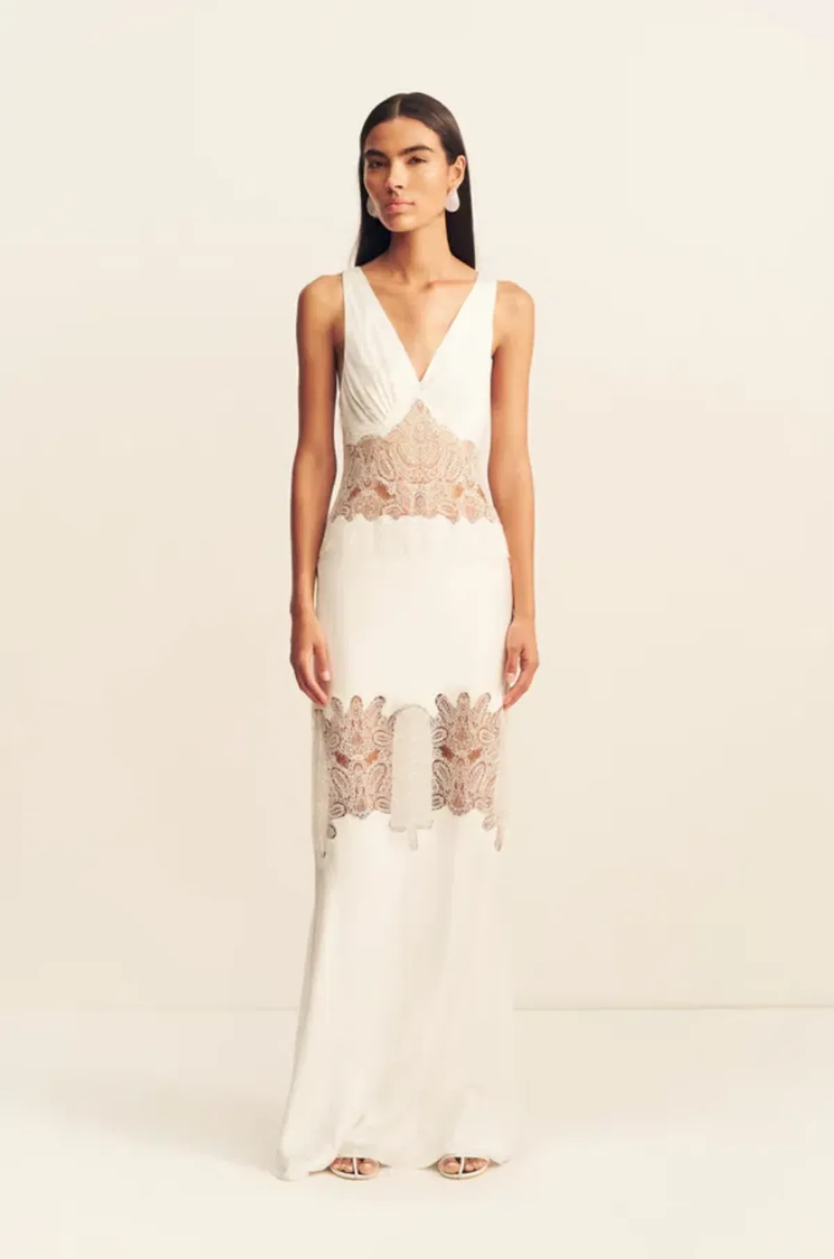 Shona Joy stratus plunged lace panelled maxi dress - ivory 8 for rent on The Volte - main image