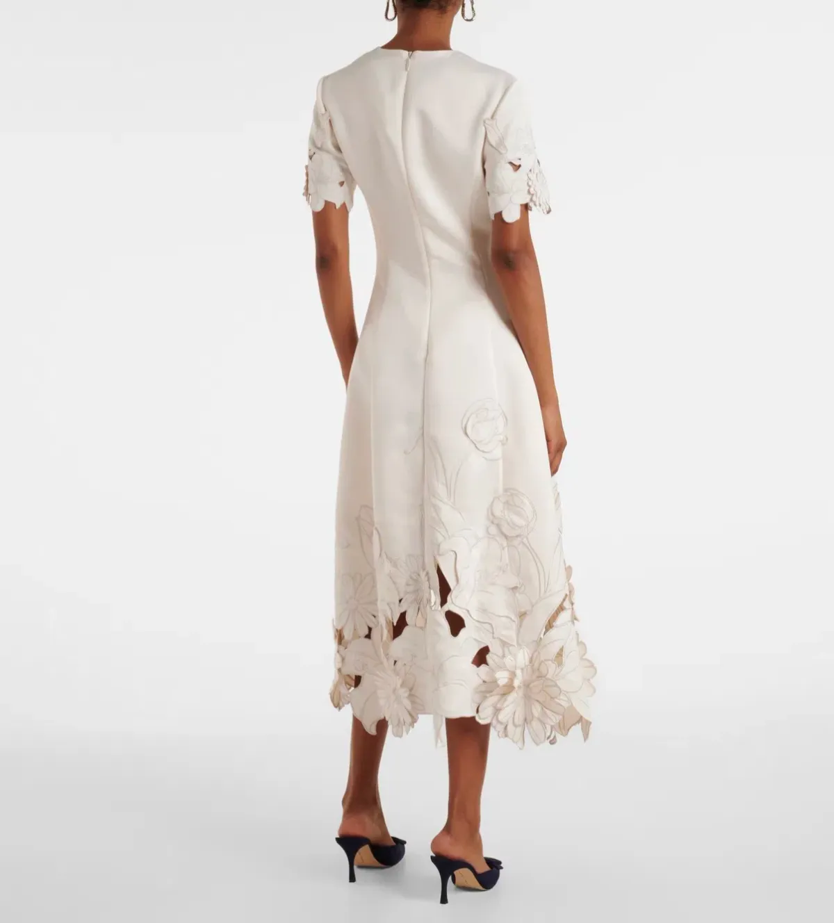 Leo Lin Caroline Applique Short Sleeve Midi Dress Ivory Size 10 for rent on The Volte - main image
