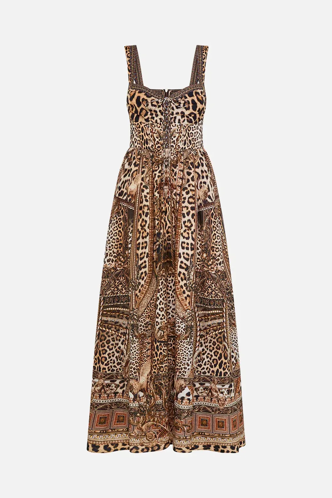 Camilla Standing Ovation Size XL Leopard Linen Eyelet Bustier Dress  for rent on The Volte - main image