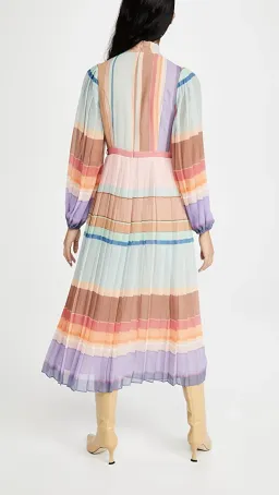 Zimmermann Rainbow Striped Crepe De Chine Midi Dress Multi Size 1 /AU 10 for rent on The Volte - image 3