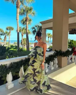 Elliatt Elysia Tiered Gown in Black/Green Floral / Size 14 for rent on The Volte - image 1