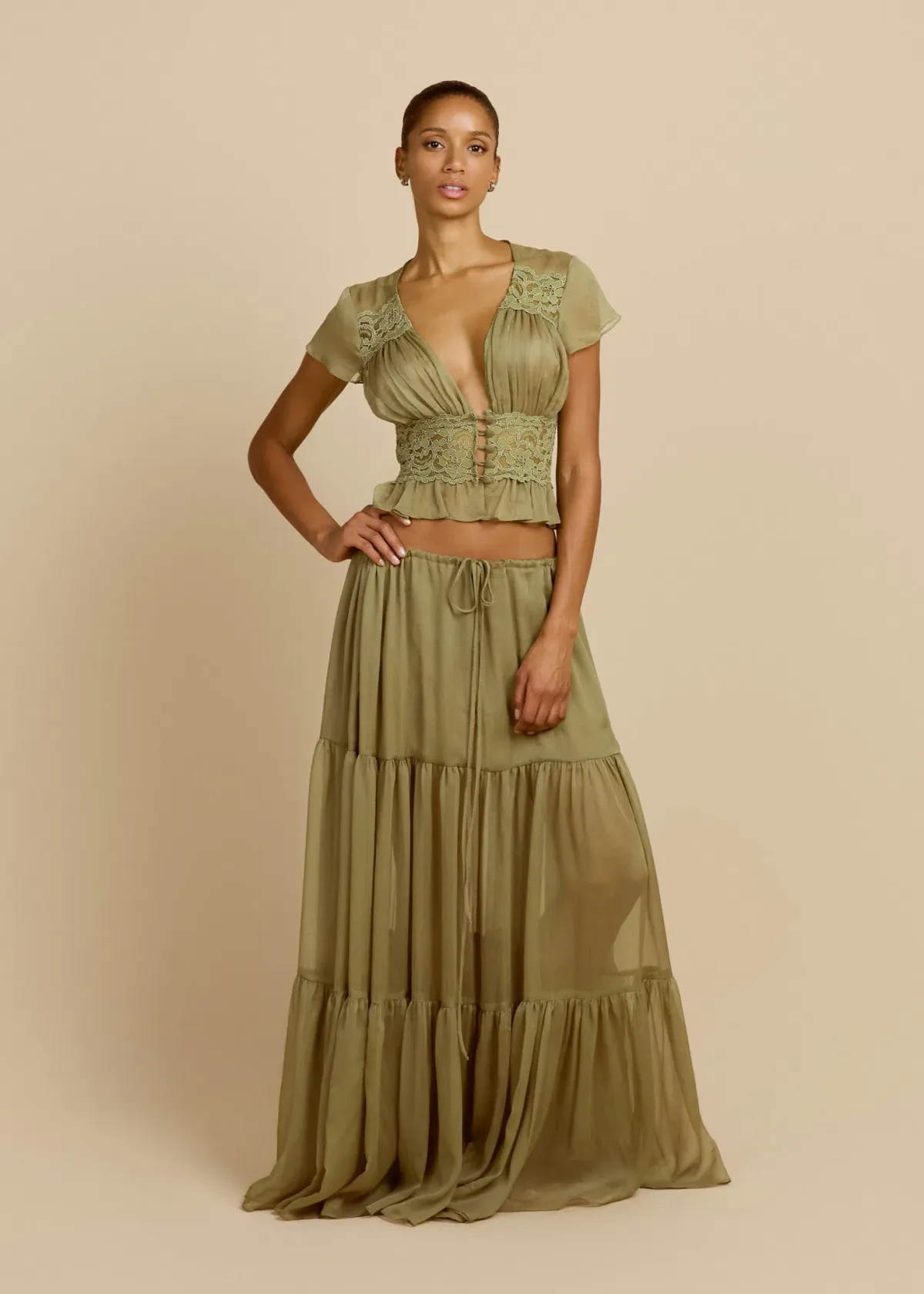 Arcina Ori SABRINA TOP PISTACHIO and SABRINA SKIRT PISTACHIO Size M for rent on The Volte - main image