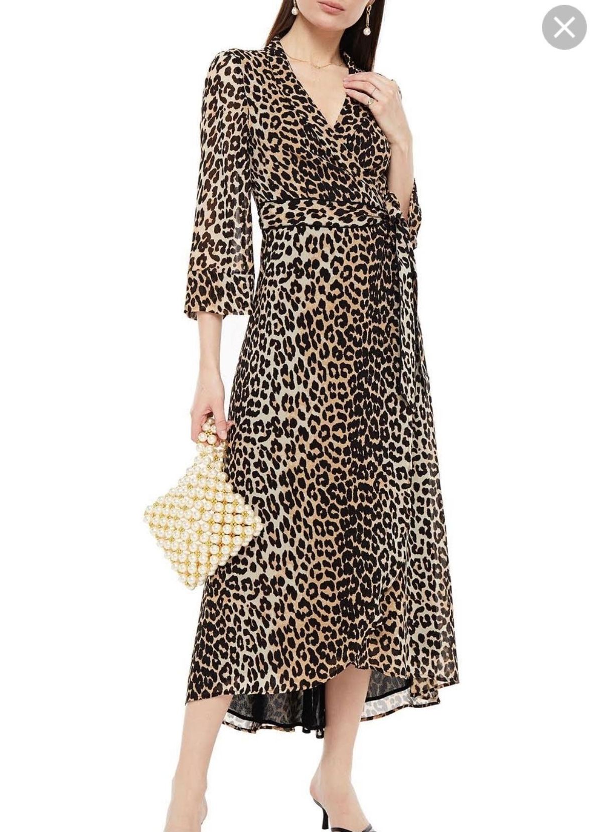 Ganni Leopard georgette wrap dress for rent on The Volte - main image