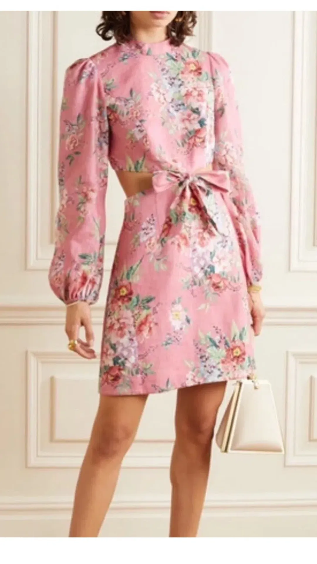 Zimmermann Bellitude Bow Front Dress Pink Floral Size 2 / AU 12 for rent on The Volte - main image