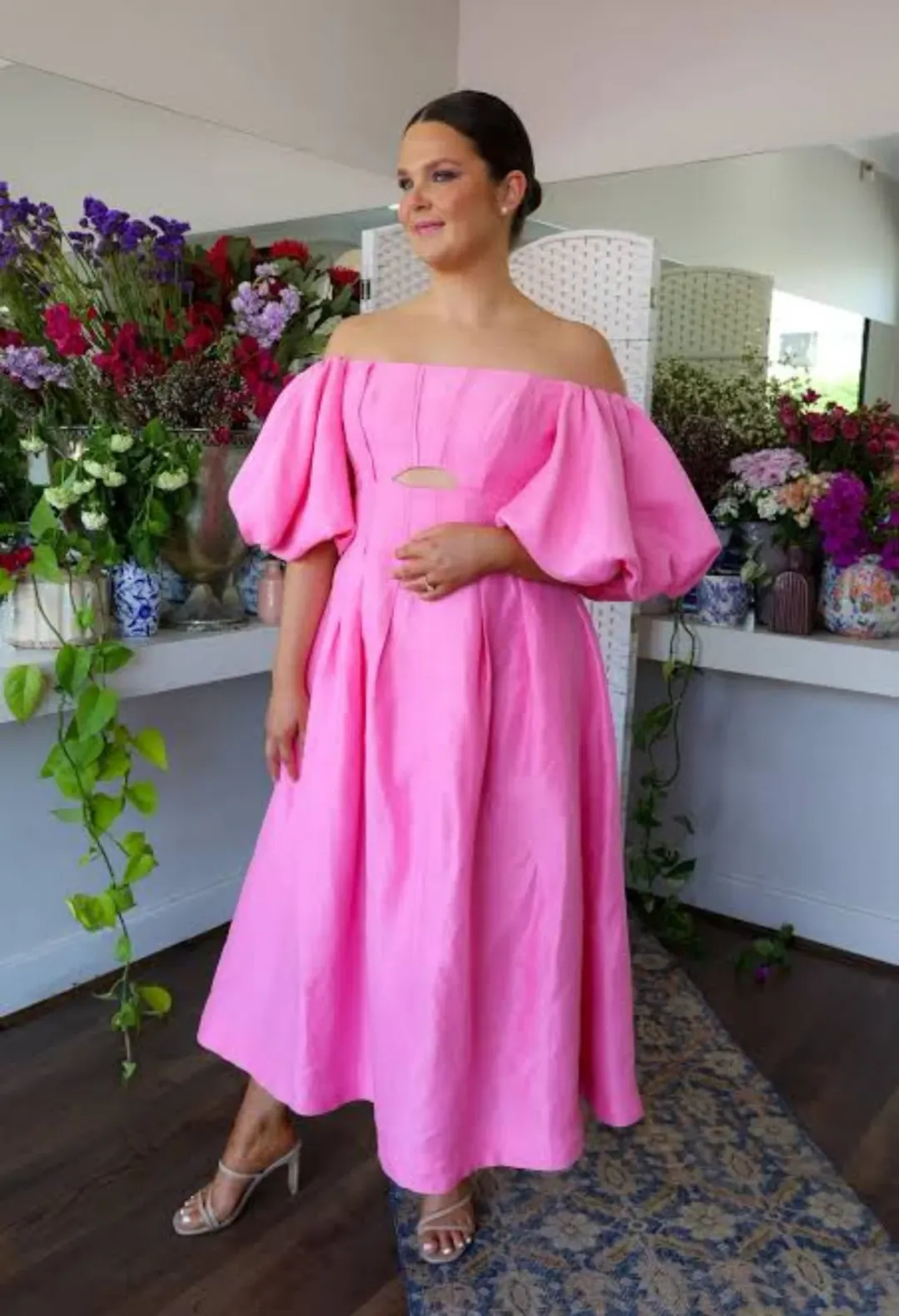 Aje Eugenie Off Shoulder Midi Dress size 8 pink  for rent on The Volte - main image