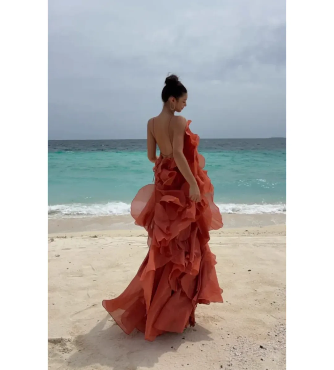 Aje Pandorea Layered Maxi Dress Coral Clay Size 6 for rent on The Volte - main image