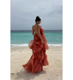 Aje Pandorea Layered Maxi Dress Coral Clay Size 6 for rent on The Volte - image 8