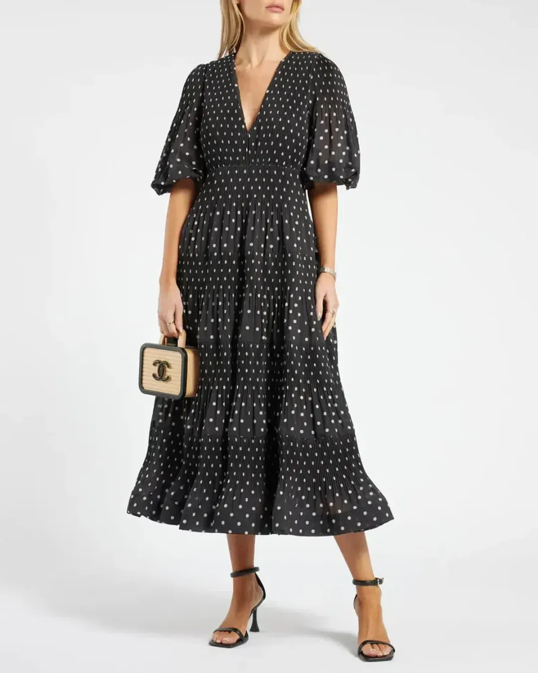 Zimmermann Puff-sleeve Polka-dot Voile Midi Dress Black Size AU 12 (Zimmermann size 2) for rent on The Volte - main image
