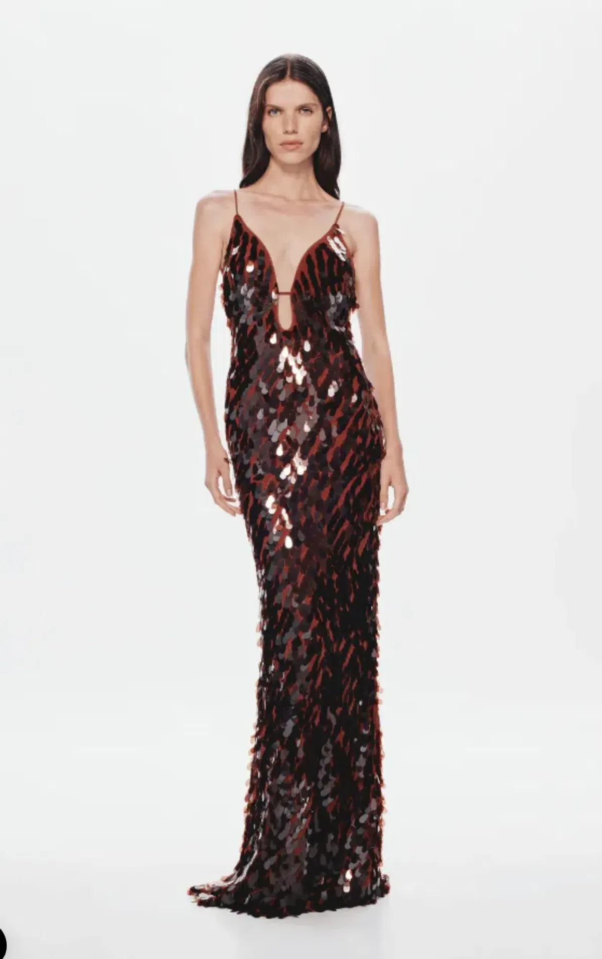 Misha - Sapphire Sequin Gown in Brown for rent on The Volte - main image