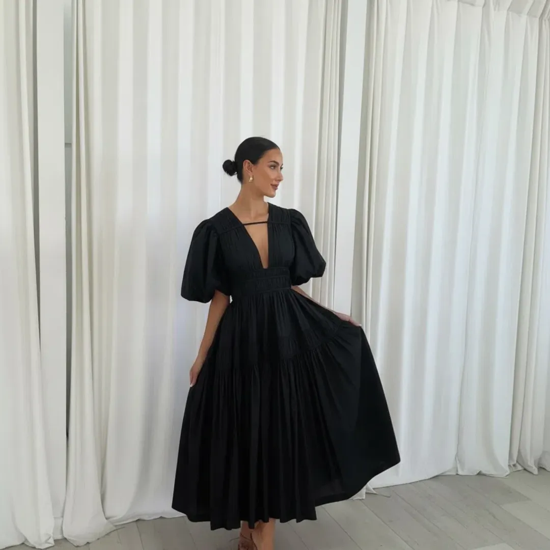 Aje Fallingwater Midi Dress Black Size 8  for rent on The Volte - main image