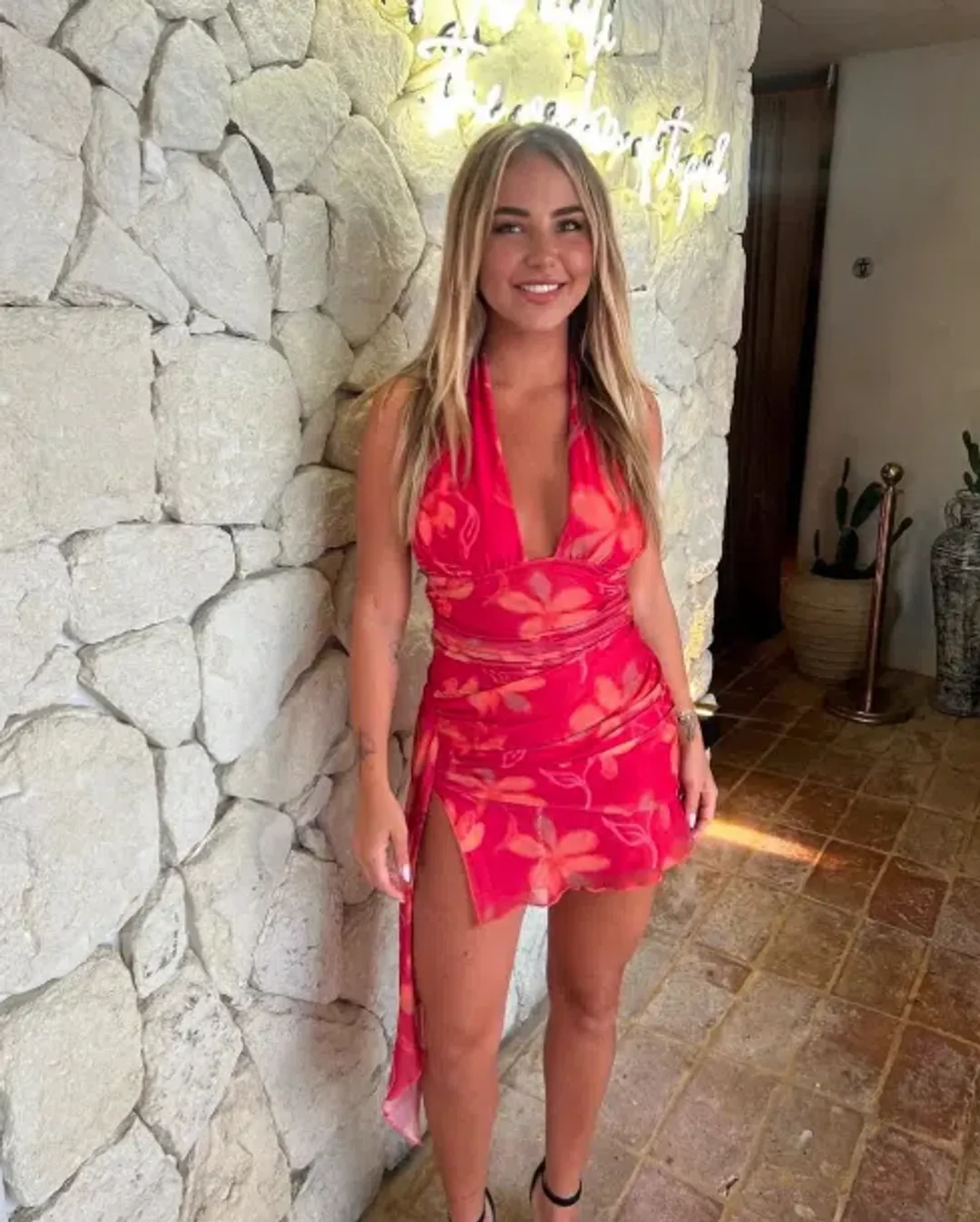 Benni Penelope Halter Mini Hibiscus Print Dress Size 8 for rent on The Volte - main image