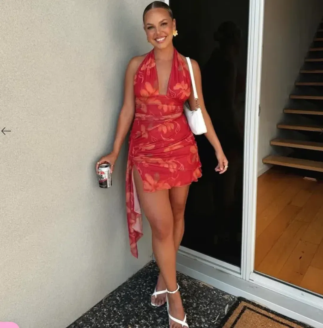 Benni Penelope Halter Mini Hibiscus Print Dress Size 8 for rent on The Volte - main image