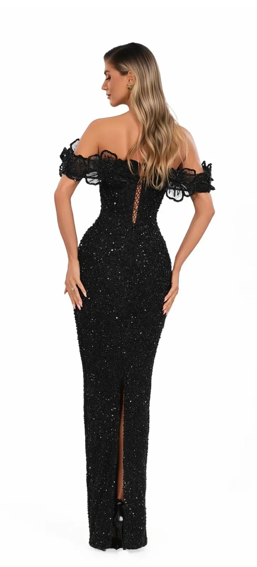Albana Dyla Crystal Beaded Black Dress Size 12  for rent on The Volte - main image