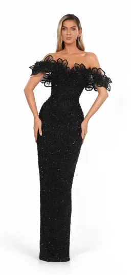 Albana Dyla Crystal Beaded Black Dress Size 12  for rent on The Volte - image 1