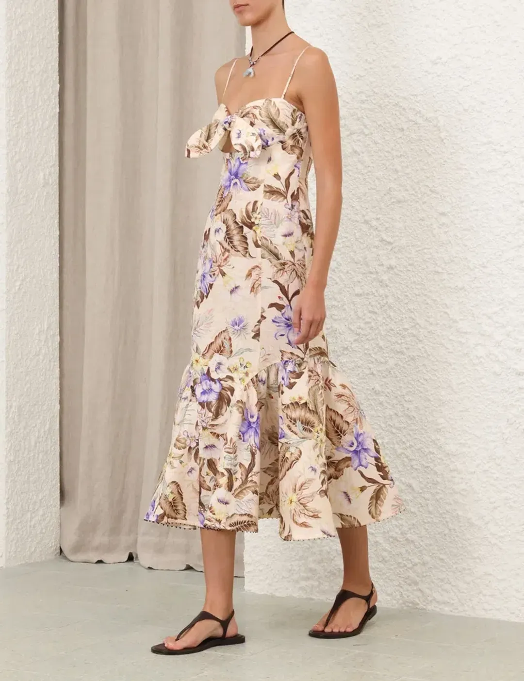 Zimmermann Coco Tie Front Midi Dress | Size 2 (AU 12) for rent on The Volte - main image