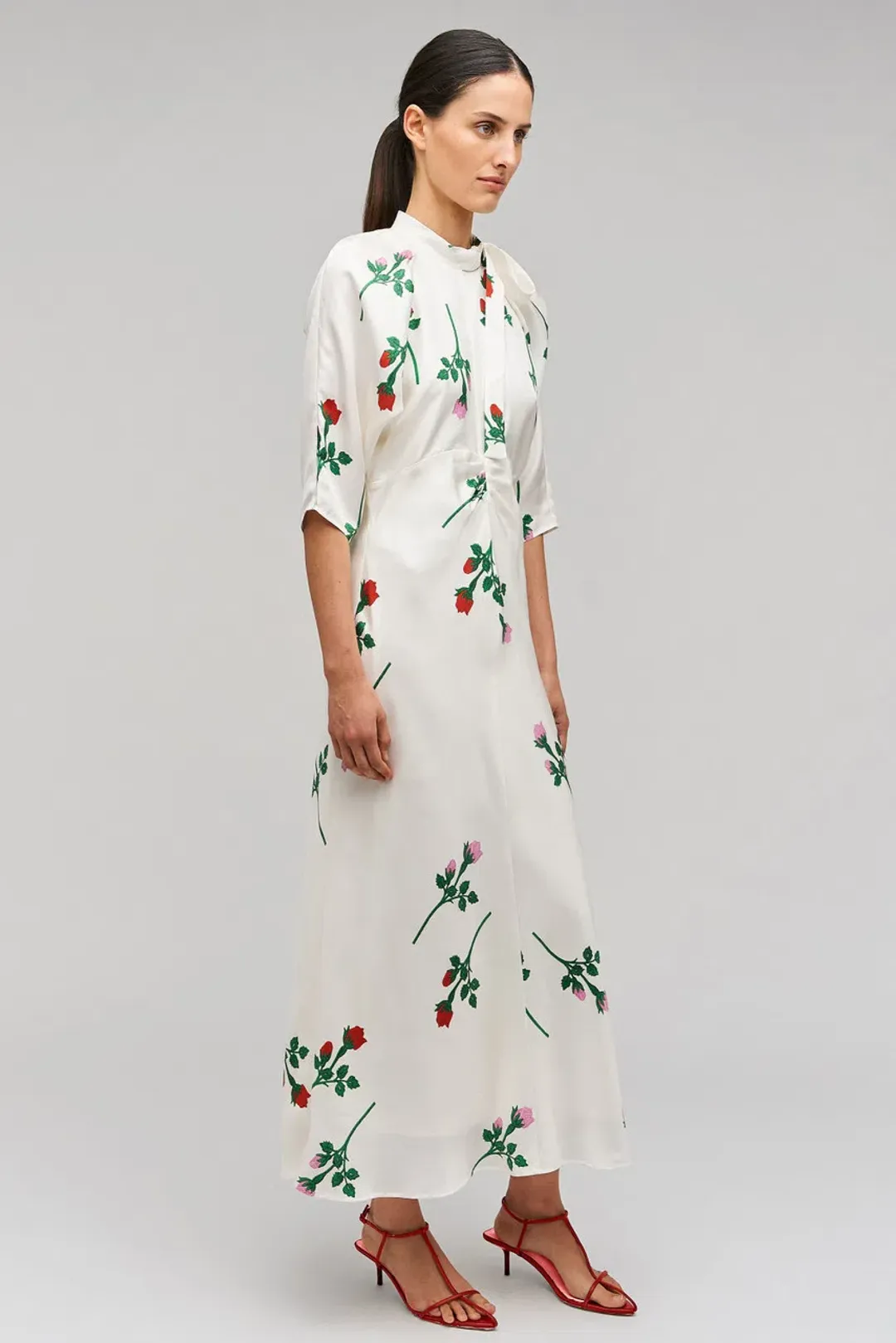 Oroton Rosebud Tie Neck Silk Dress Size 12 for rent on The Volte - main image