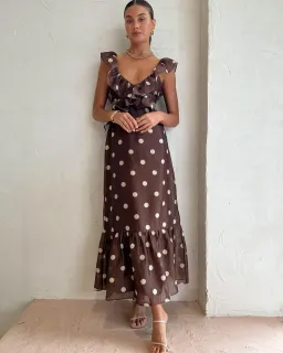 Sir Vivi Frill Maxi Dress in Marlon Polka Dot Size 1 / AU 8 for rent on The Volte - image 1