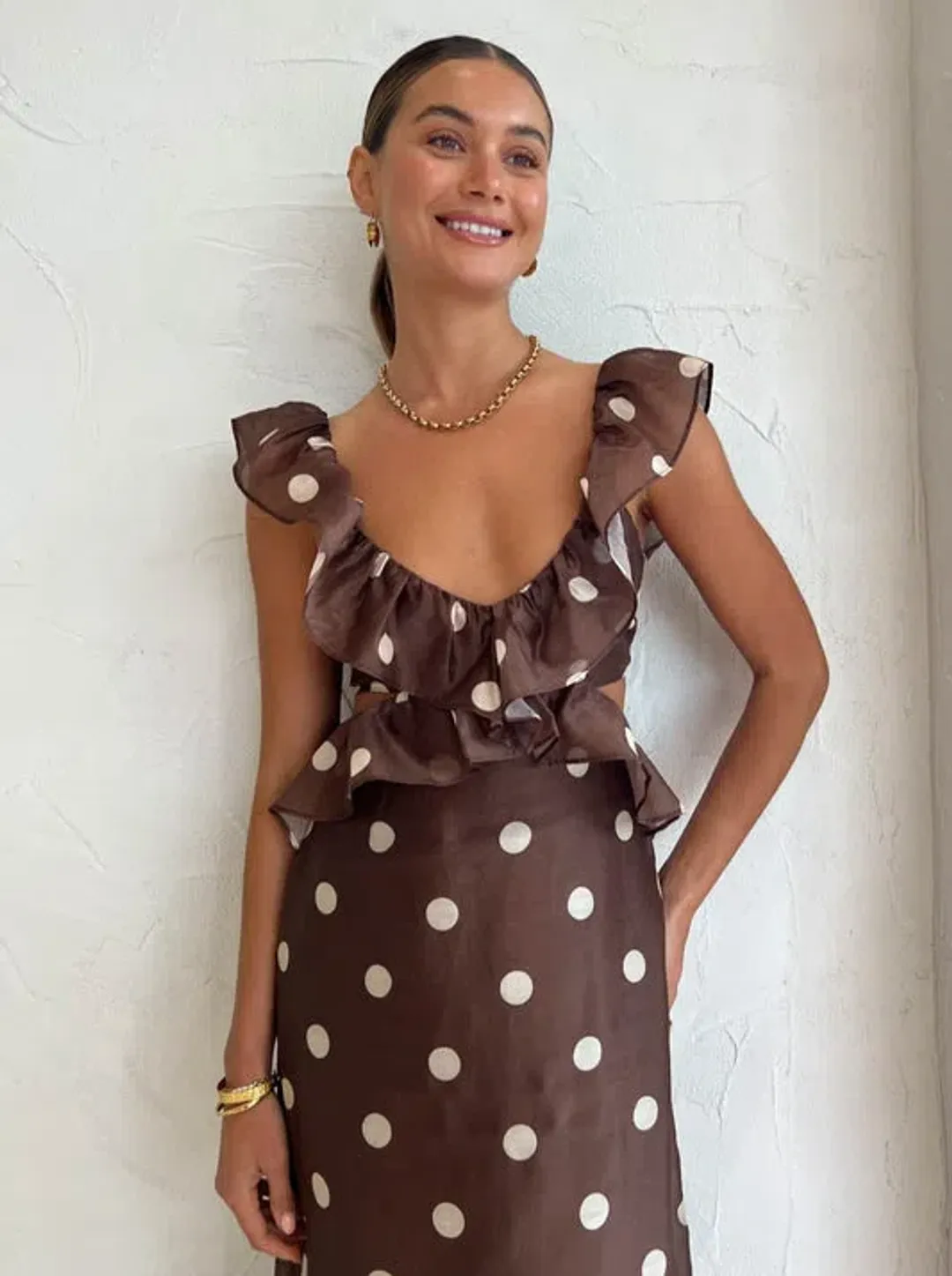 Sir Vivi Frill Maxi Dress in Marlon Polka Dot Size 1 / AU 8 for rent on The Volte - main image