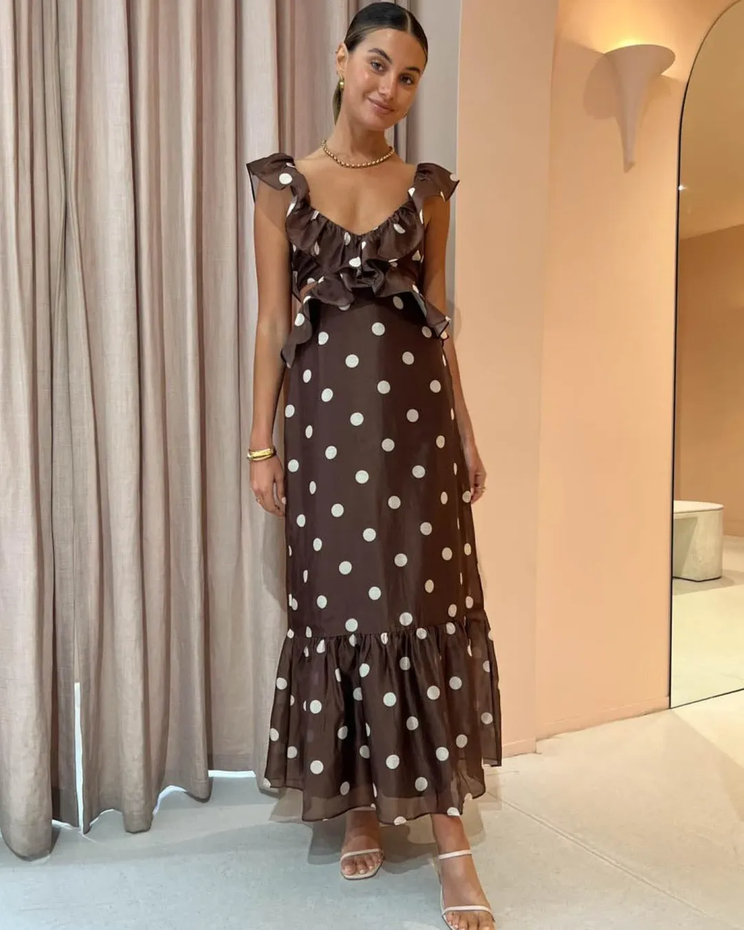 Sir Vivi Frill Maxi Dress in Marlon Polka Dot Size 1 / AU 8 for rent on The Volte - main image