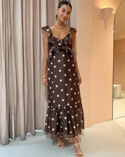 Sir Vivi Frill Maxi Dress in Marlon Polka Dot Size 1 / AU 8 for rent on The Volte - image 4