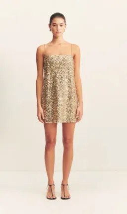 Shona Joy Bria Mini Dress in Gold for rent on The Volte - image 3