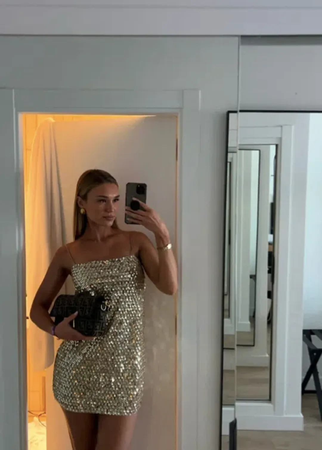 Shona Joy Bria Mini Dress in Gold for rent on The Volte - main image