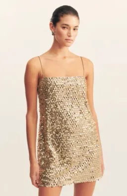 Shona Joy Bria Mini Dress in Gold for rent on The Volte - image 4
