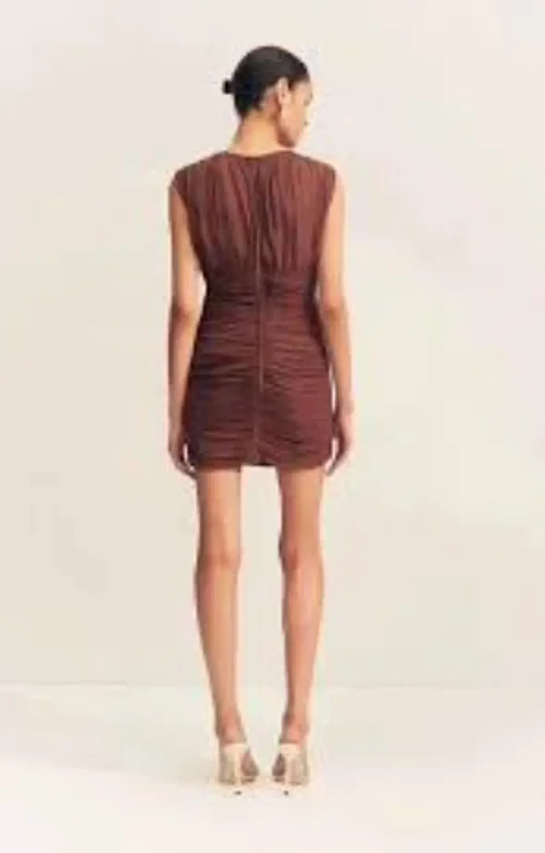 Shona Joy Blair Panelled Gathered Mini Dress in Cocoa for rent on The Volte - main image