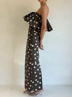 By Nicola Maya Maxi Dress In Chocolate Polka for rent on The Volte - image 1