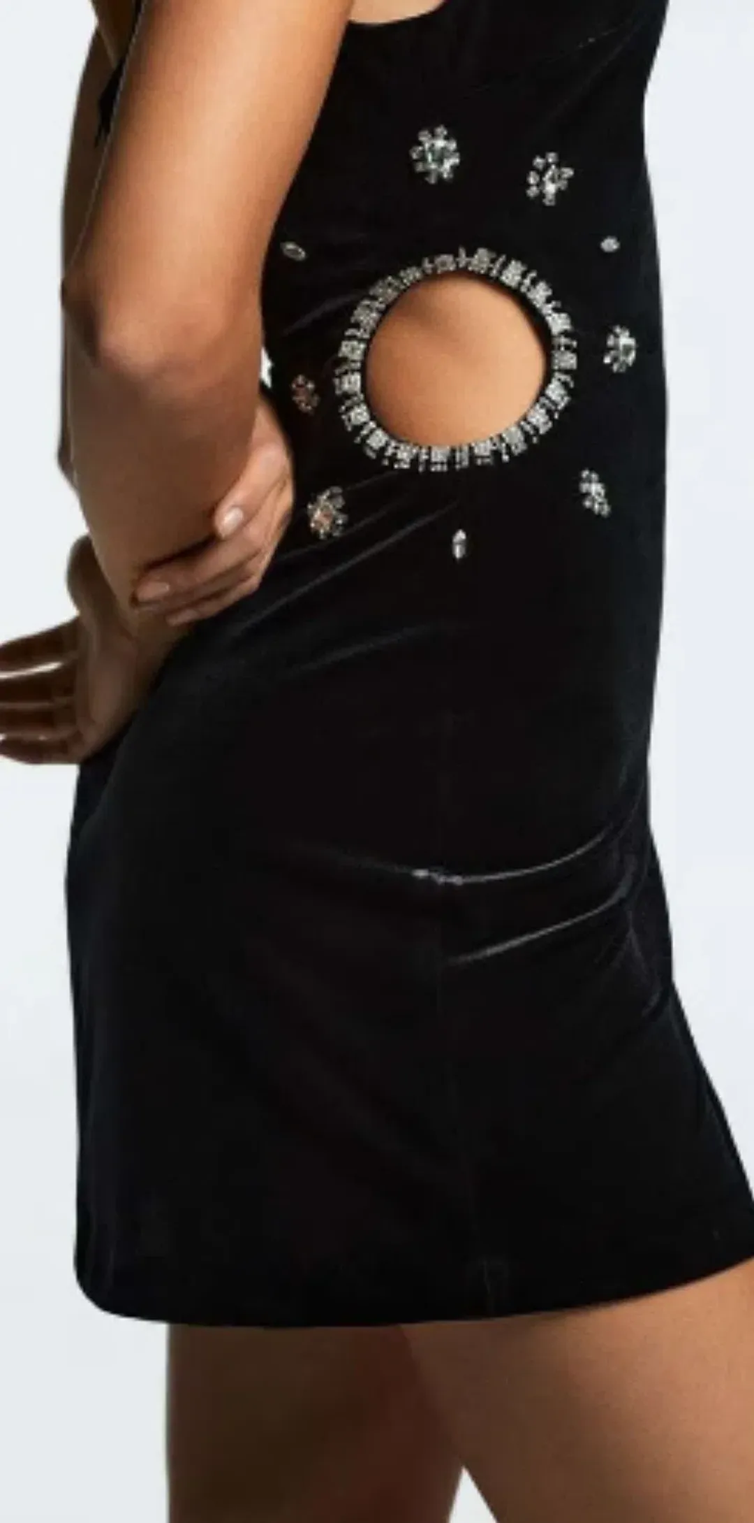 Zara Velvet Velour Crystal Jewel Diamond Embellished Cut Out Mini for rent on The Volte - main image