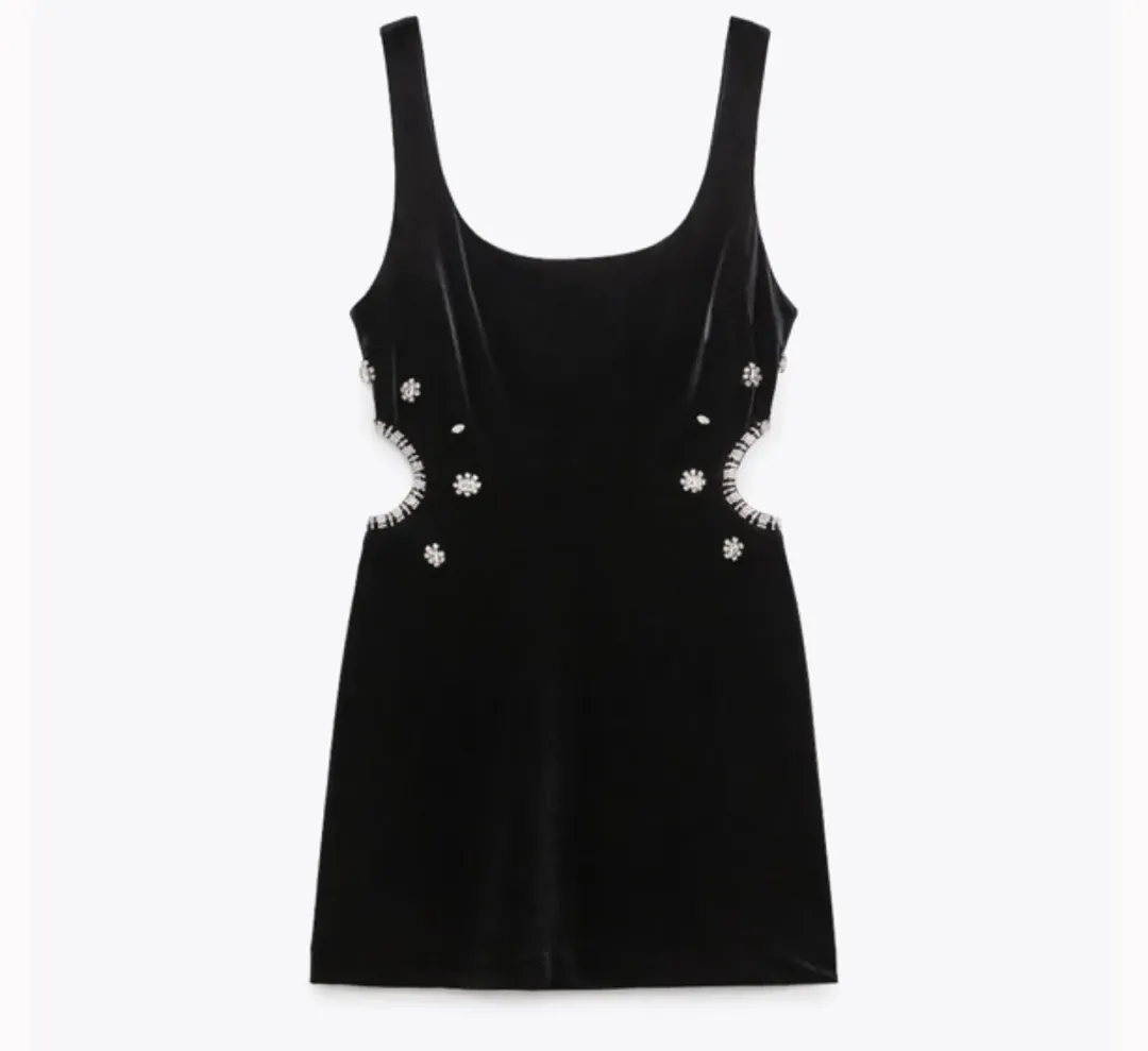 Zara Velvet Velour Crystal Jewel Diamond Embellished Cut Out Mini for rent on The Volte - main image